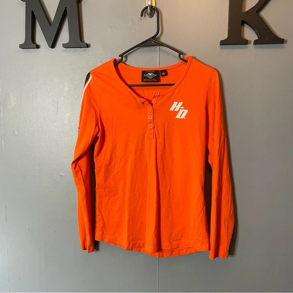 Harley Davidson womens orange long sleeve shirt with logo size small